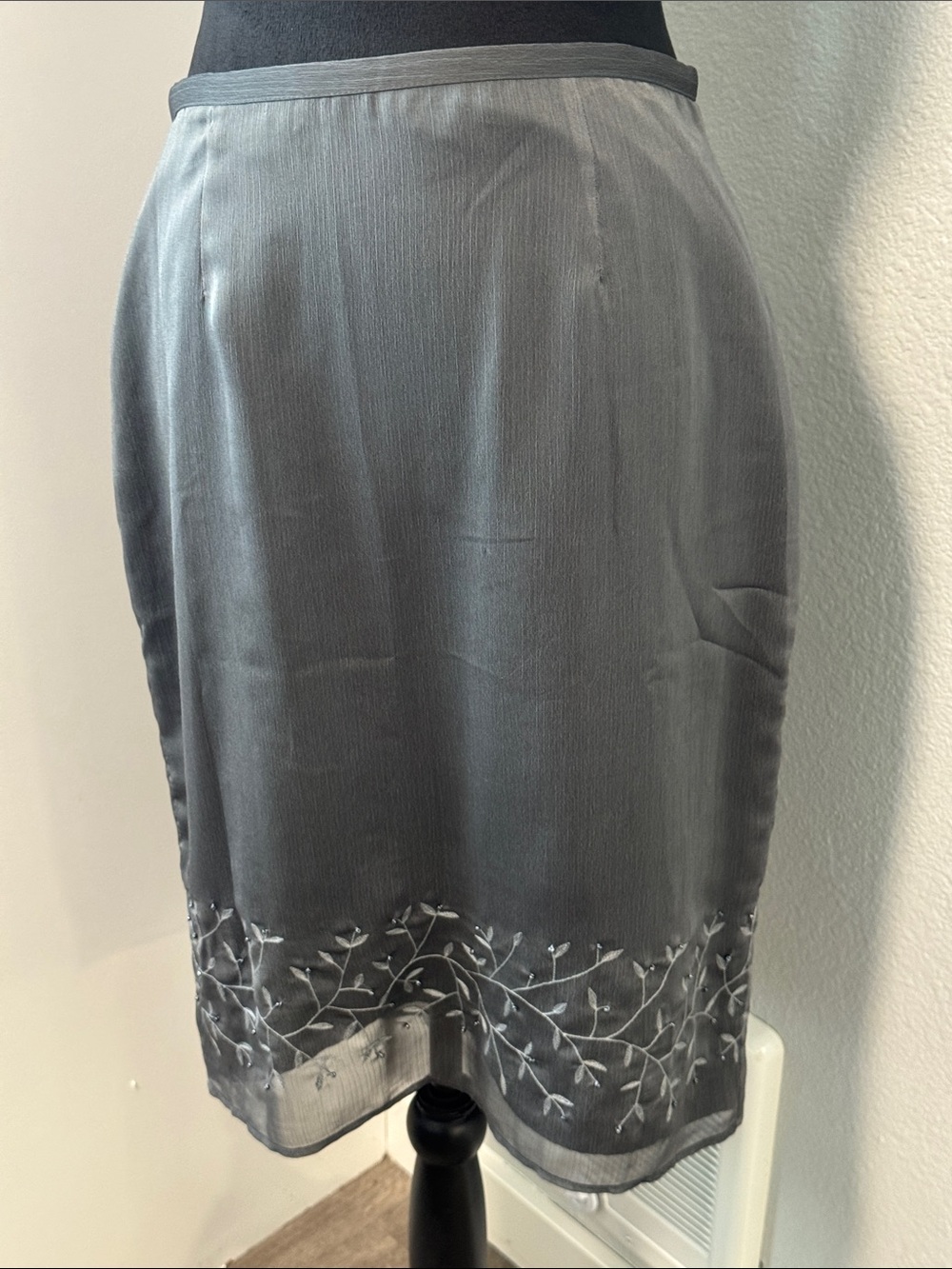 Express Gray Embroidered Hem Midi Skirt